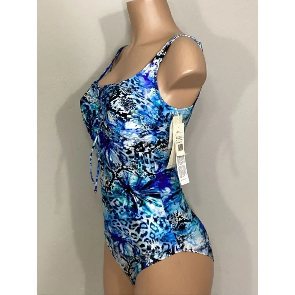 New. GOTTEX cheetah and snake print lace up swimsuit. MSRP $228. Size 10